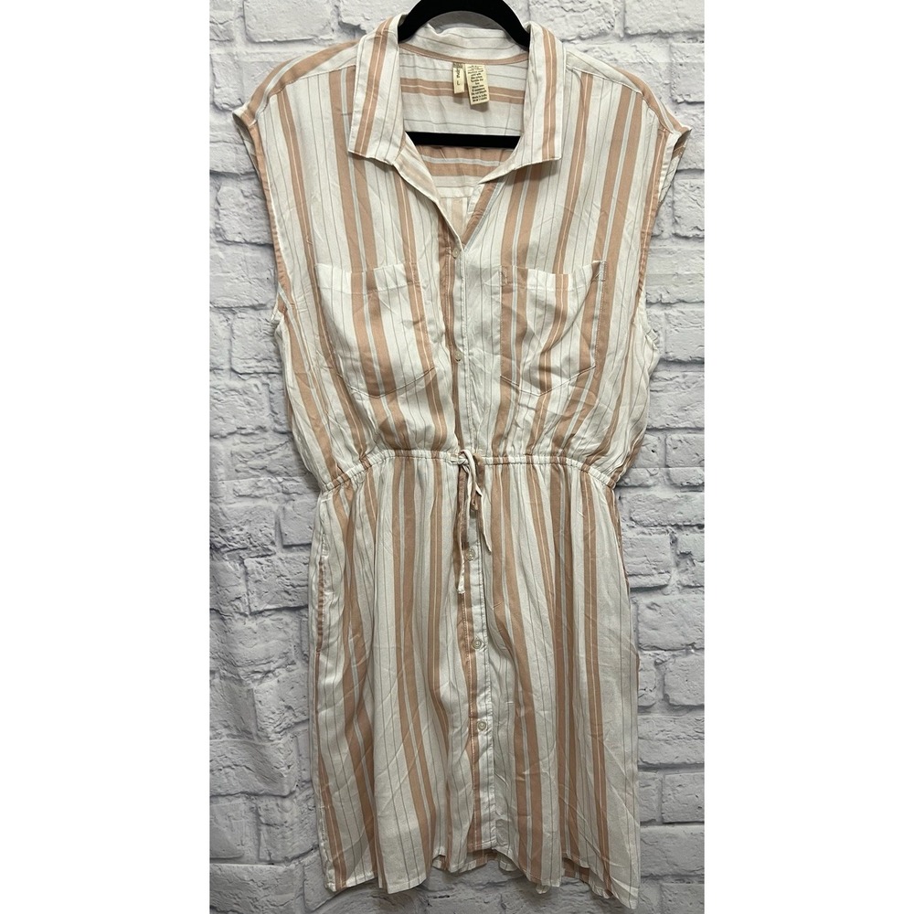 Japna Women's Large Striped Shirt Dress Pockets Boho Minimalist Beachy